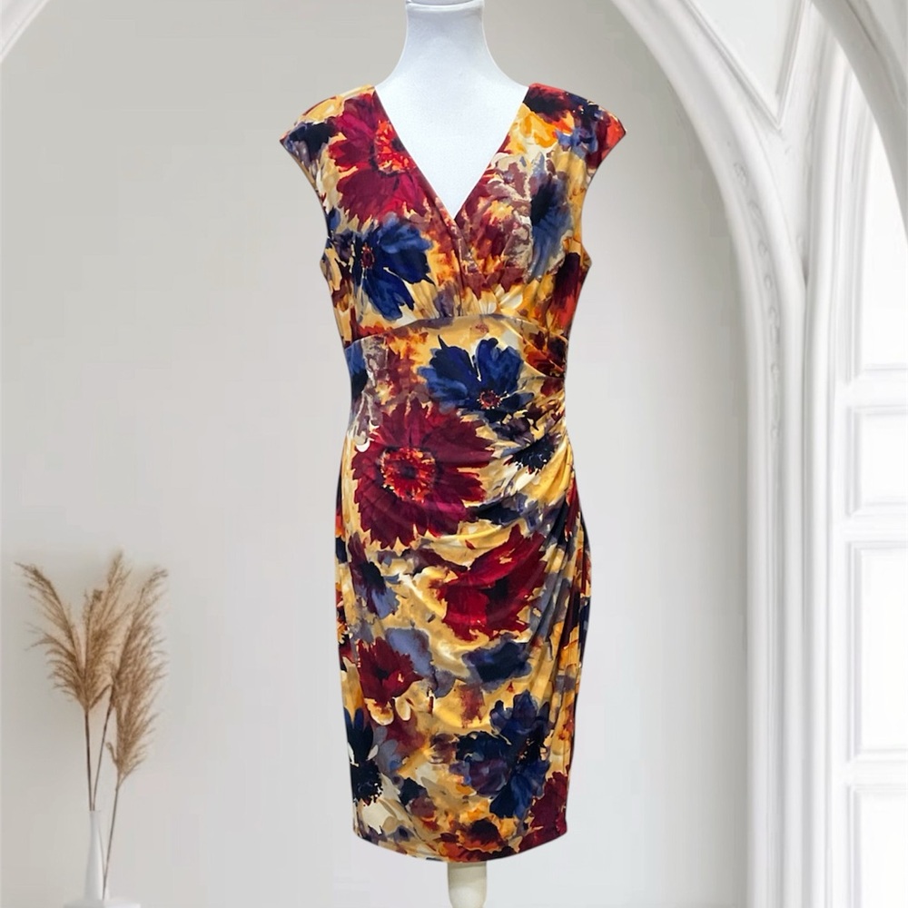 Lauren Ralph Lauren Floral Faux Wrap Jersey Knit Dress Womens Sz 10